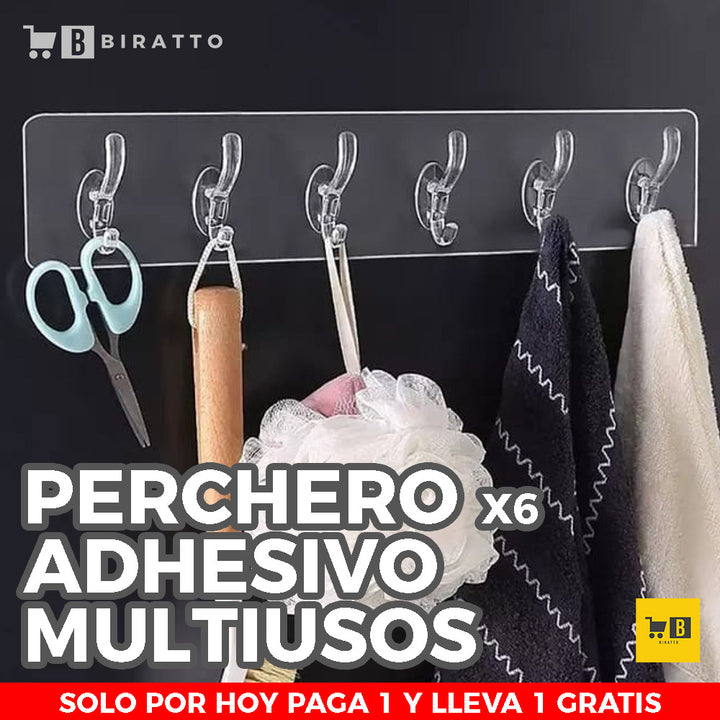 Perchero Adhesivo x6 ganchos PAGA 1 y LLEVA 2